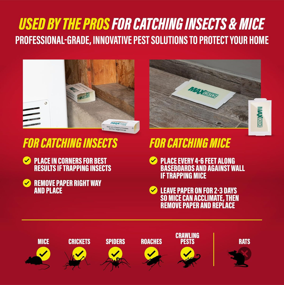 Catchmaster Max-Catch Glue Traps 72pk, Sticky Mouse Traps Indoor for Home