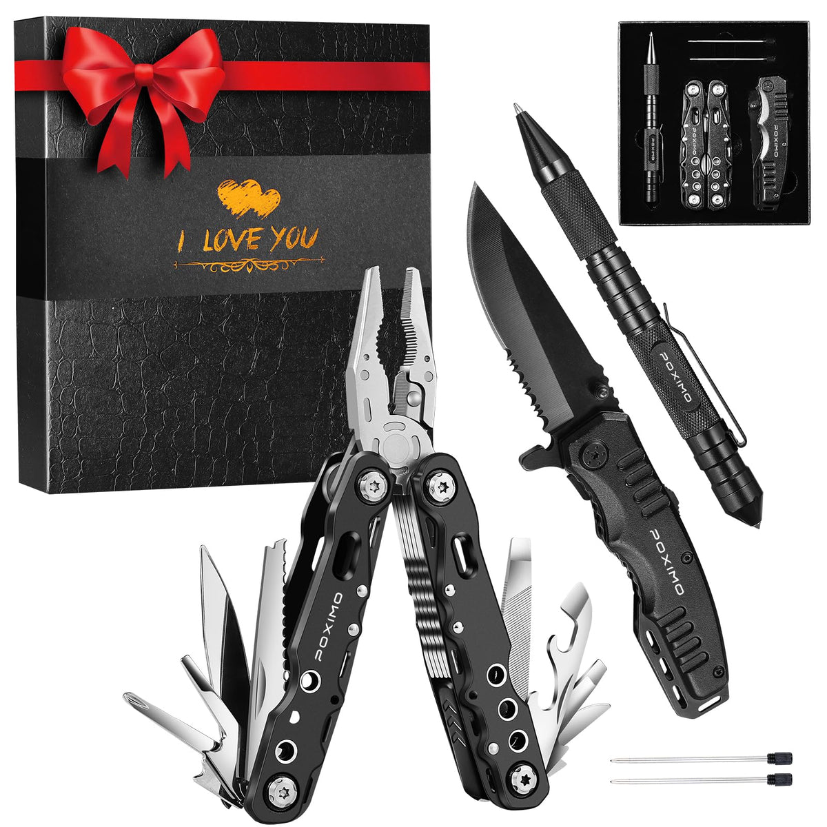 Multitool Gift Set for Men Dad Him, 3-in-1 EDC Survival Kit with 14 in1 Multi-Pliers, Pocket Knife & Tactical Pen | Premium Military-Grade Multi Tools for Camping, Car, Father’s Day, Dad Gifts