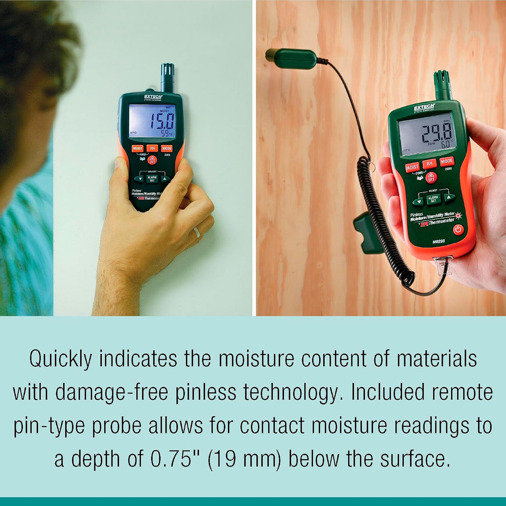 Extech MO290 Pinless Moisture Psychrometer with IR Thermometer