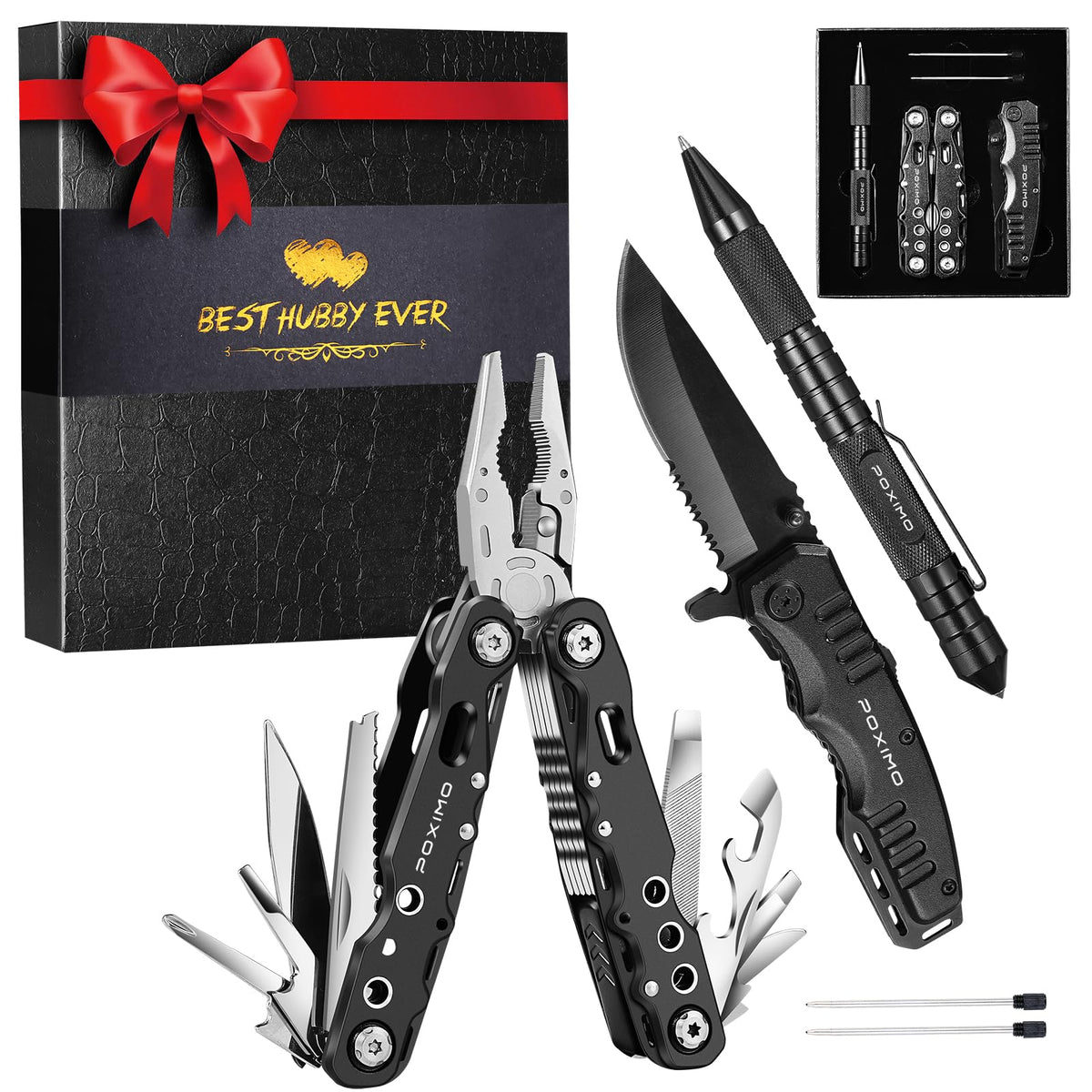 Multitool Gift Set for Men Dad Him, 3-in-1 EDC Survival Kit with 14 in1 Multi-Pliers, Pocket Knife & Tactical Pen | Premium Military-Grade Multi Tools for Camping, Car, Father’s Day, Dad Gifts