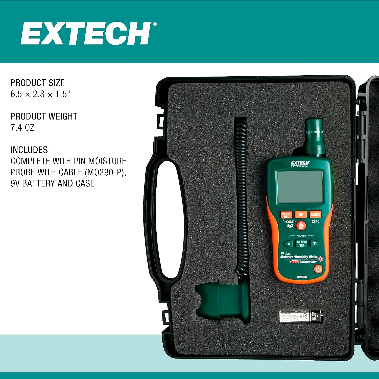 Extech MO290 Pinless Moisture Psychrometer with IR Thermometer