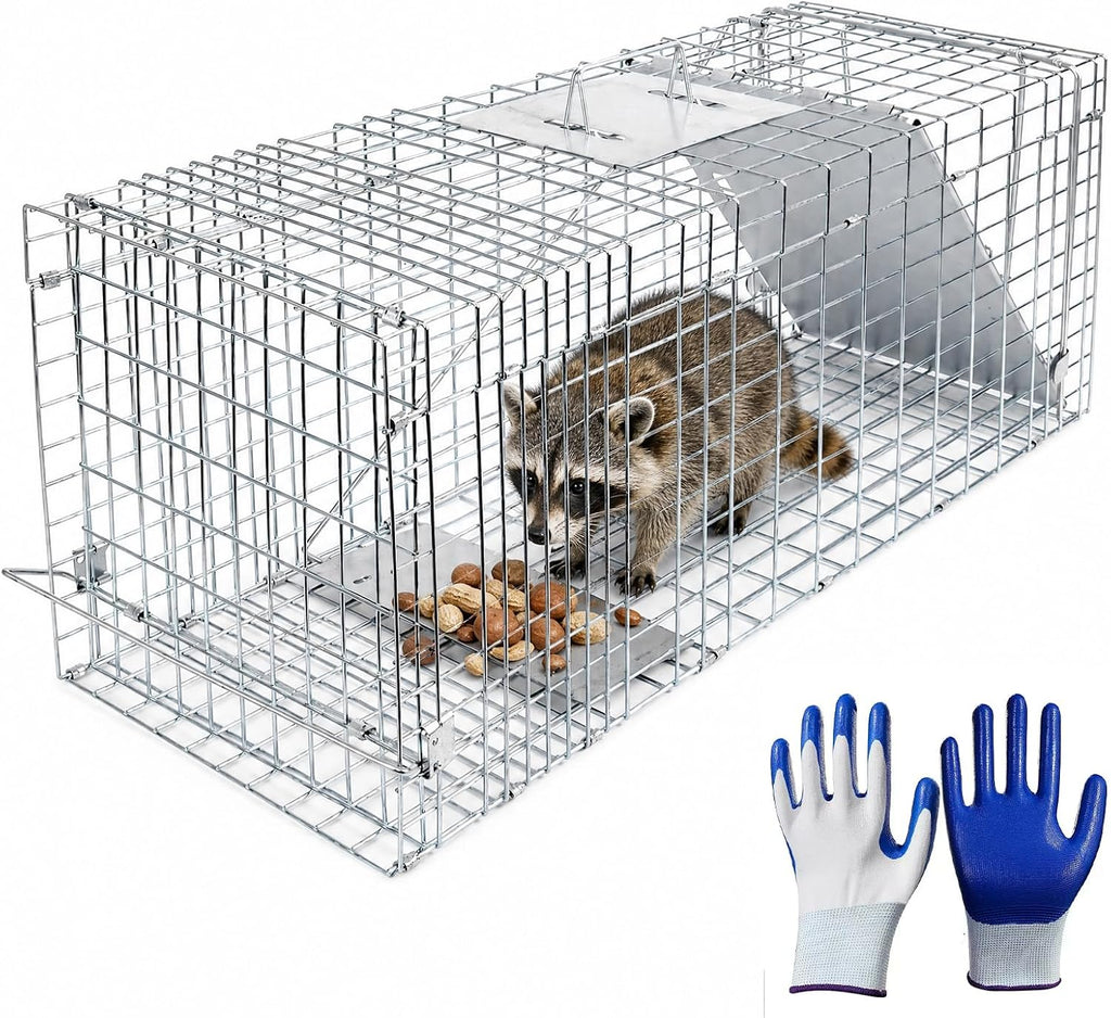 32" Live Animal Trap, Humane Collapsible Raccoon Stray Cat Cage