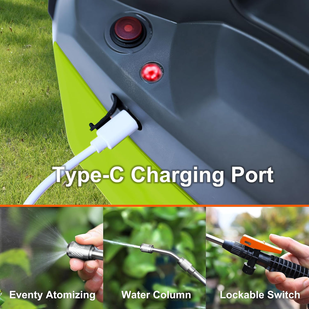HIFAY ES4 Electric Sprayer 1 Gallon Built-in 4000mAh Rechargeable Battery, Copper-Nickel Spray Nozzle Makes The Spray More Delicate, The Telescopic Spray Rod Can Reach Further
