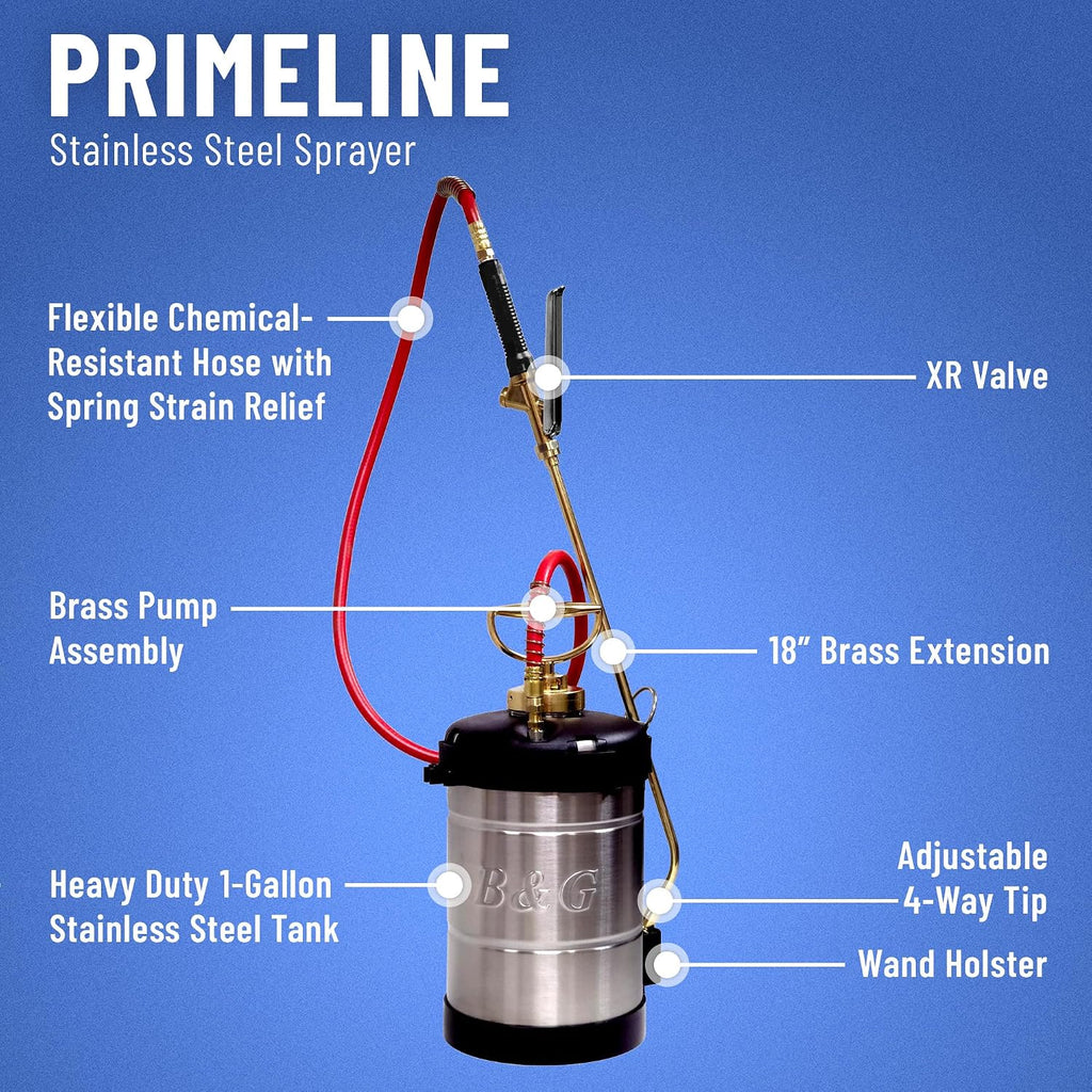 B&G Primeline 1 Gallon Stainless Steel Sprayer (N104-S-18) with XR Valve