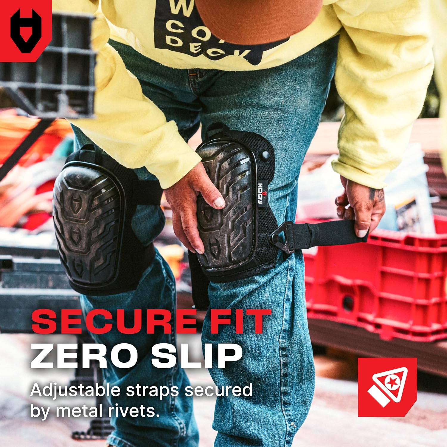 NoCry Professional Gel Knee Pads for Work with Soft Foam and Gel Cushion — Heavy Duty Cap, Reinforced Adjustable Straps, Military Grade Rivets and Built-in Hang Loops — Perfect for Construction