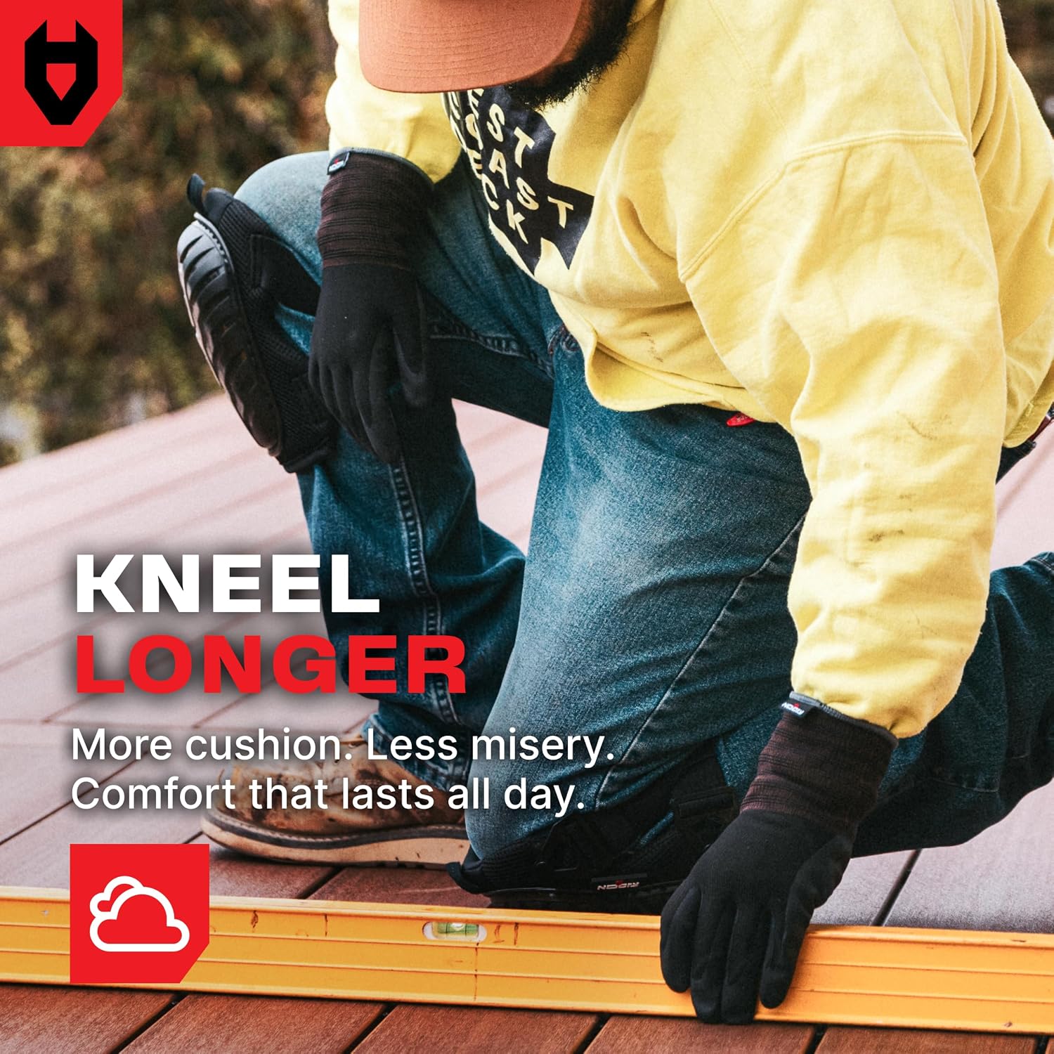 NoCry Professional Gel Knee Pads for Work with Soft Foam and Gel Cushion — Heavy Duty Cap, Reinforced Adjustable Straps, Military Grade Rivets and Built-in Hang Loops — Perfect for Construction